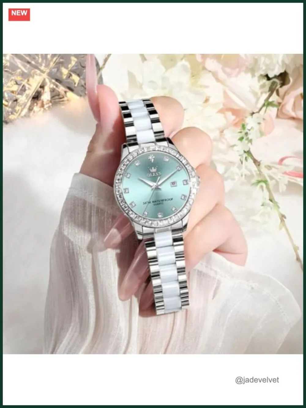 Women's Ceramic & Stainless Steel Bracelet Watch, Mother of Pearl Dial, Diamond
